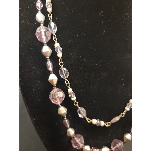 Purple & Silvertone Set Of 2 Necklaces 1, 16" Other 20" & Purple Stone Earrings - Picture 6 of 9